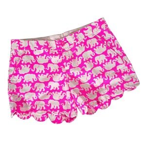 Lilly Pulitzer Buttercup Shorts Pink White Elephant Print  Scalloped Hem Size 00